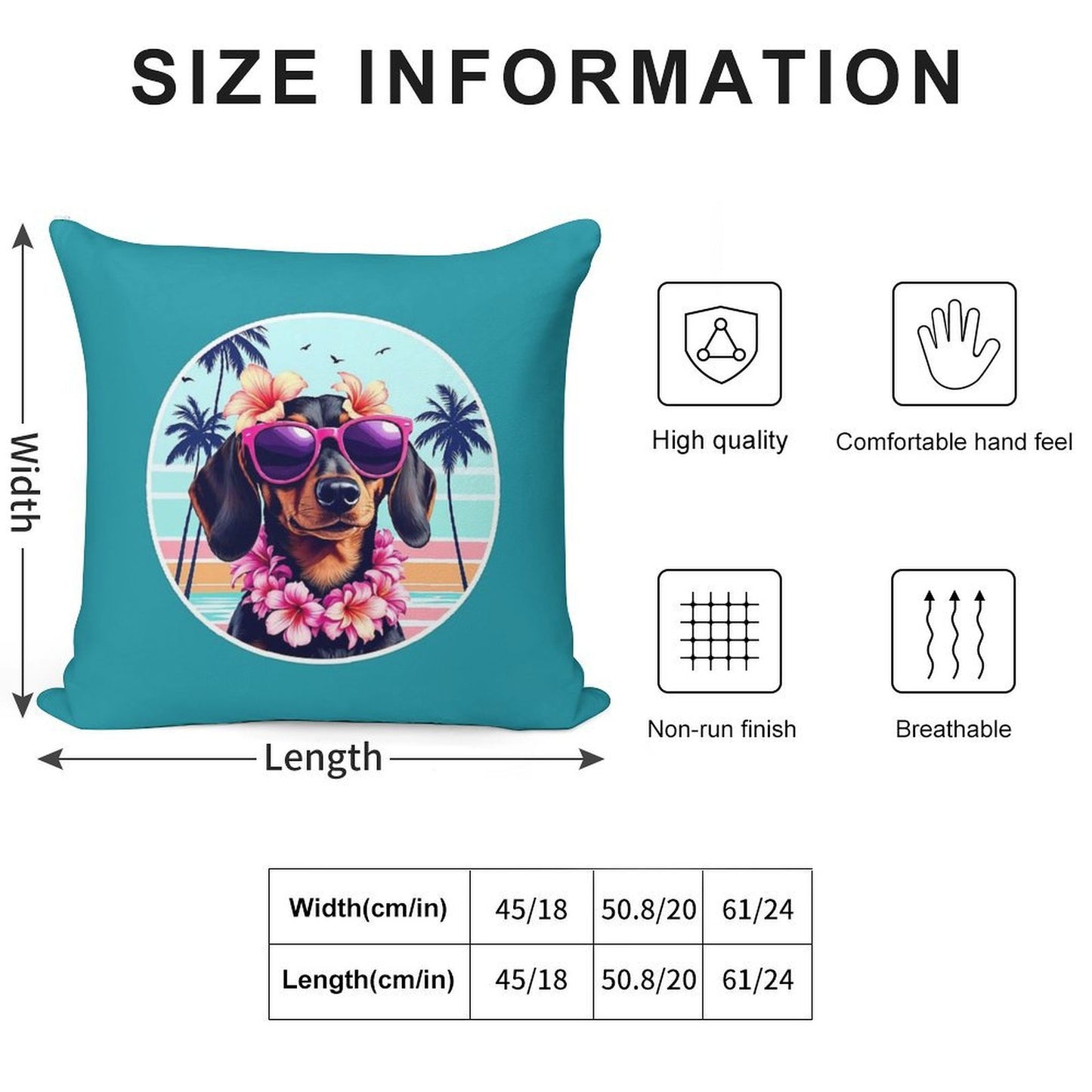 Hawaiian Dachshund Dog Retro Summer Vibes Soft Multiple Sizes Throw Pillow