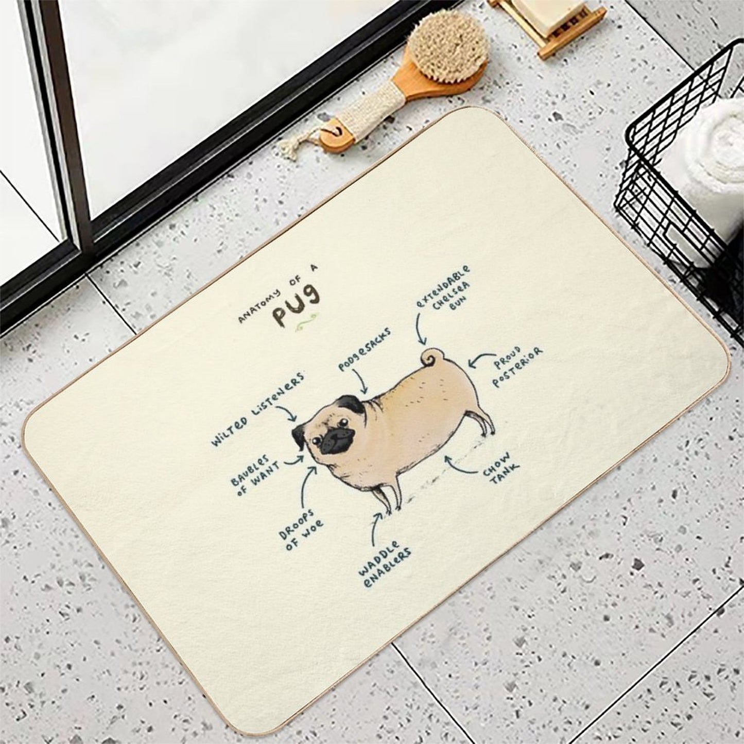 Anatomy of A Pug  Long-Lasting Bath Mat