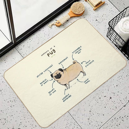 Anatomy of A Pug  Long-Lasting Bath Mat