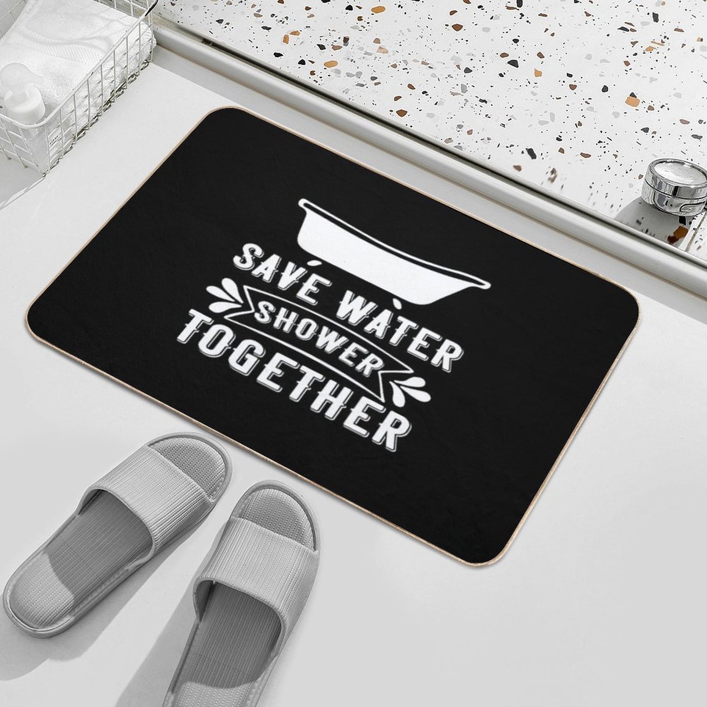 Save Water Shower Together  Fade-Resistant Bath Mat