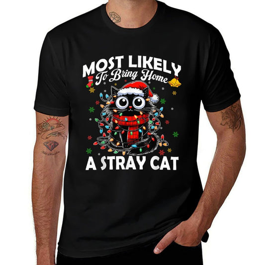 Most Likely To Bring Home A Stray Cat Matching Christmas  Ribbed Collar T-Shirt