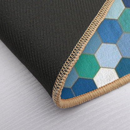 Blue Hexagon Durable Bath Mat