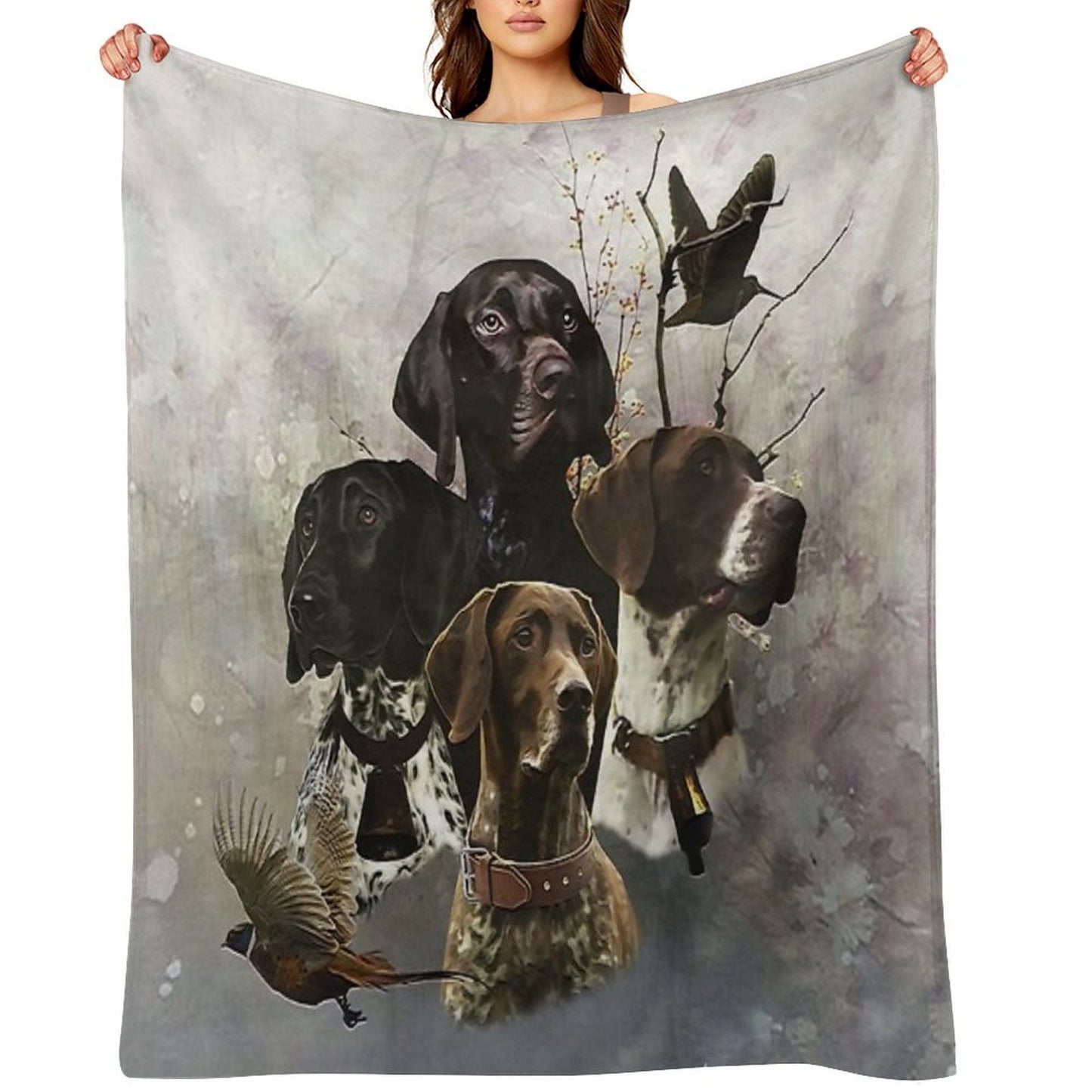 4 German Shorthaired Pointer Colors Sustainable Throw Blanket