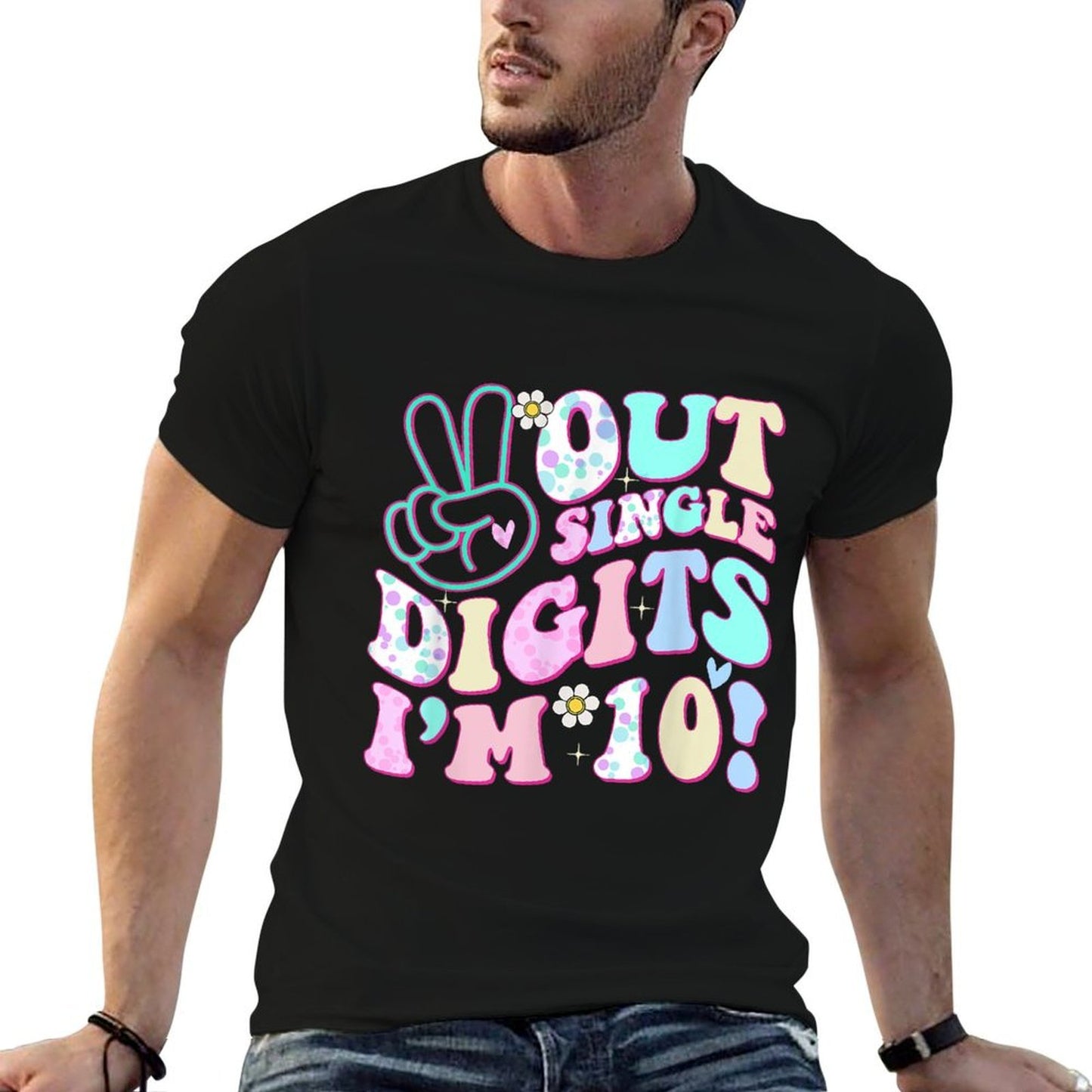 Peace Out Single Digits I'm 10 Groovy 10th Birthday  Soft T-Shirt