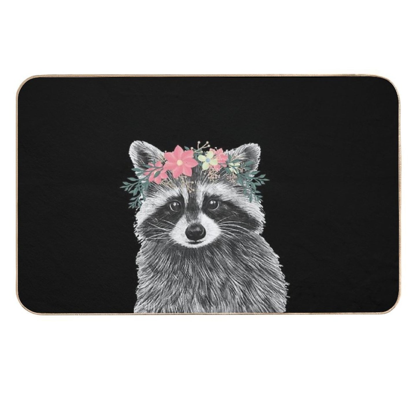 Raccoon Floral Crown Flowers Funny Cute Animal Raccoon Gift  Stain-Proof Bath Mat