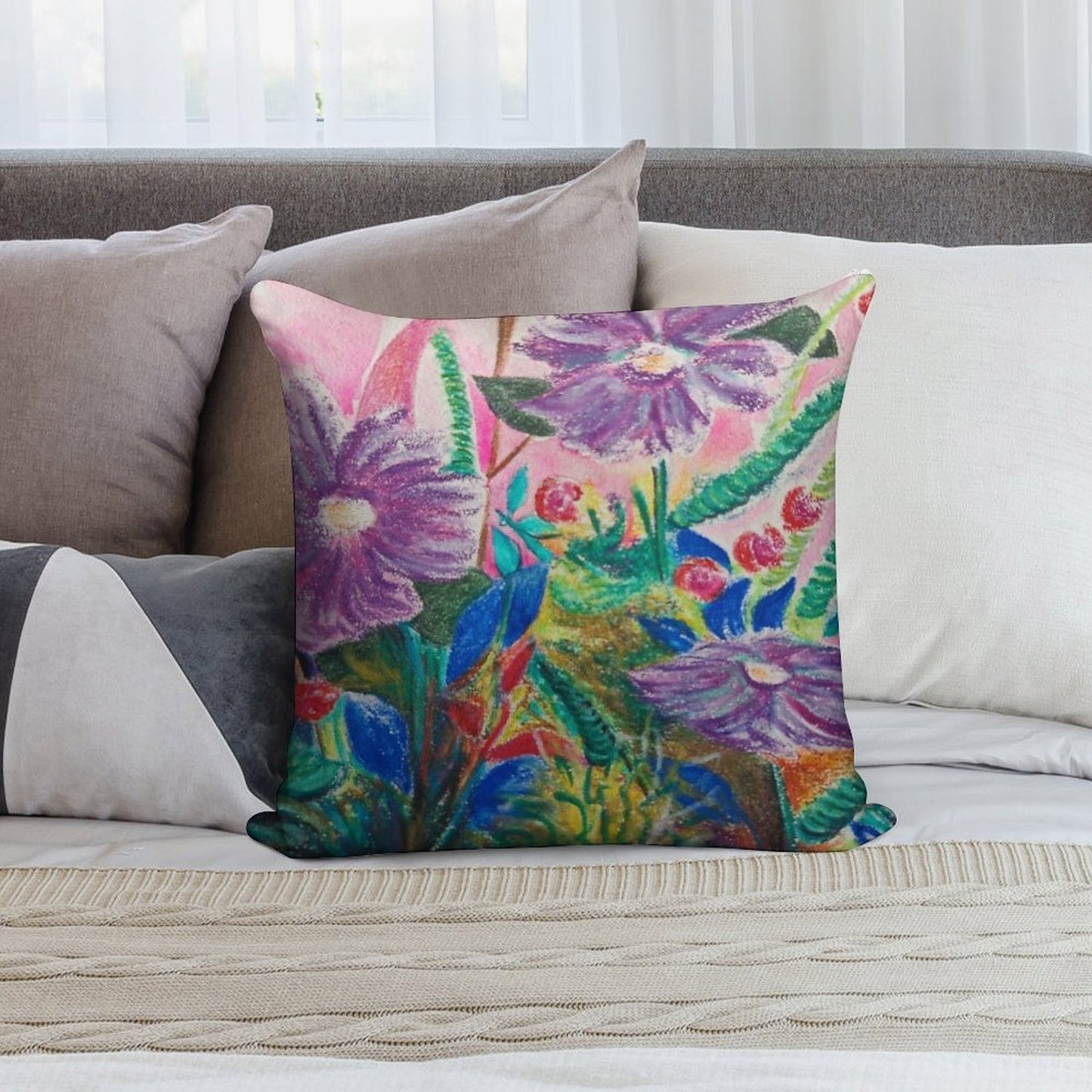 Flower Power Soft Reinforced Edging Throw Pillow