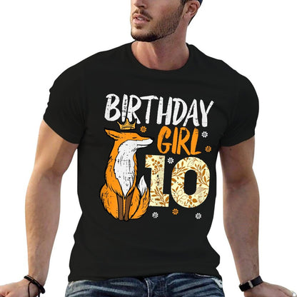 Birthday Girl 10 Fox Crown 10th Bday Party Animal Girls Kids  Rolled Sleeves T-Shirt