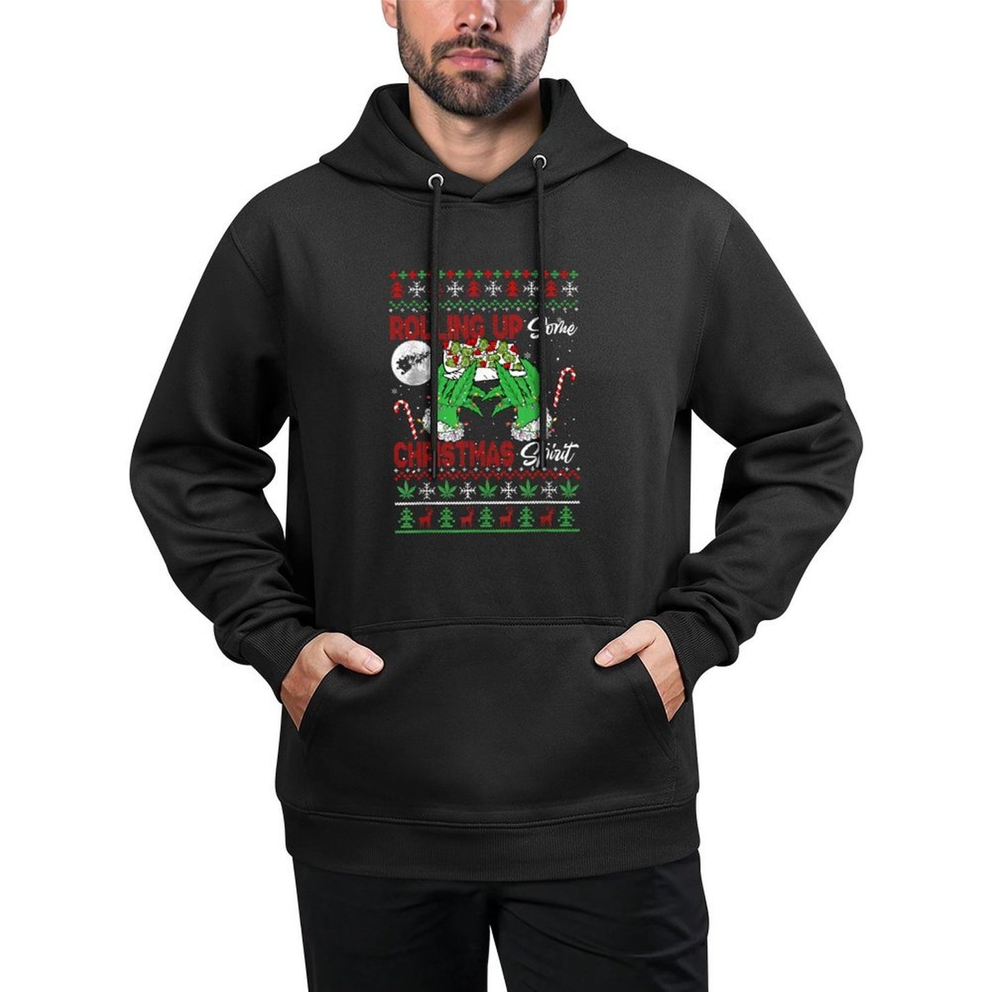 Rolling Up Some Xmas Spirit Funny Santa Smoker Sweater Breathable Fabric Hoodie