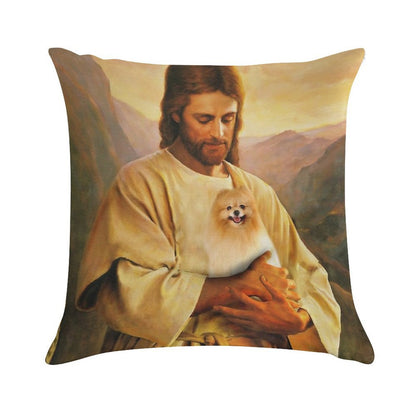 Pomeranian Dog And Jesus Lover Soft Decorative Cover Throw Pillow