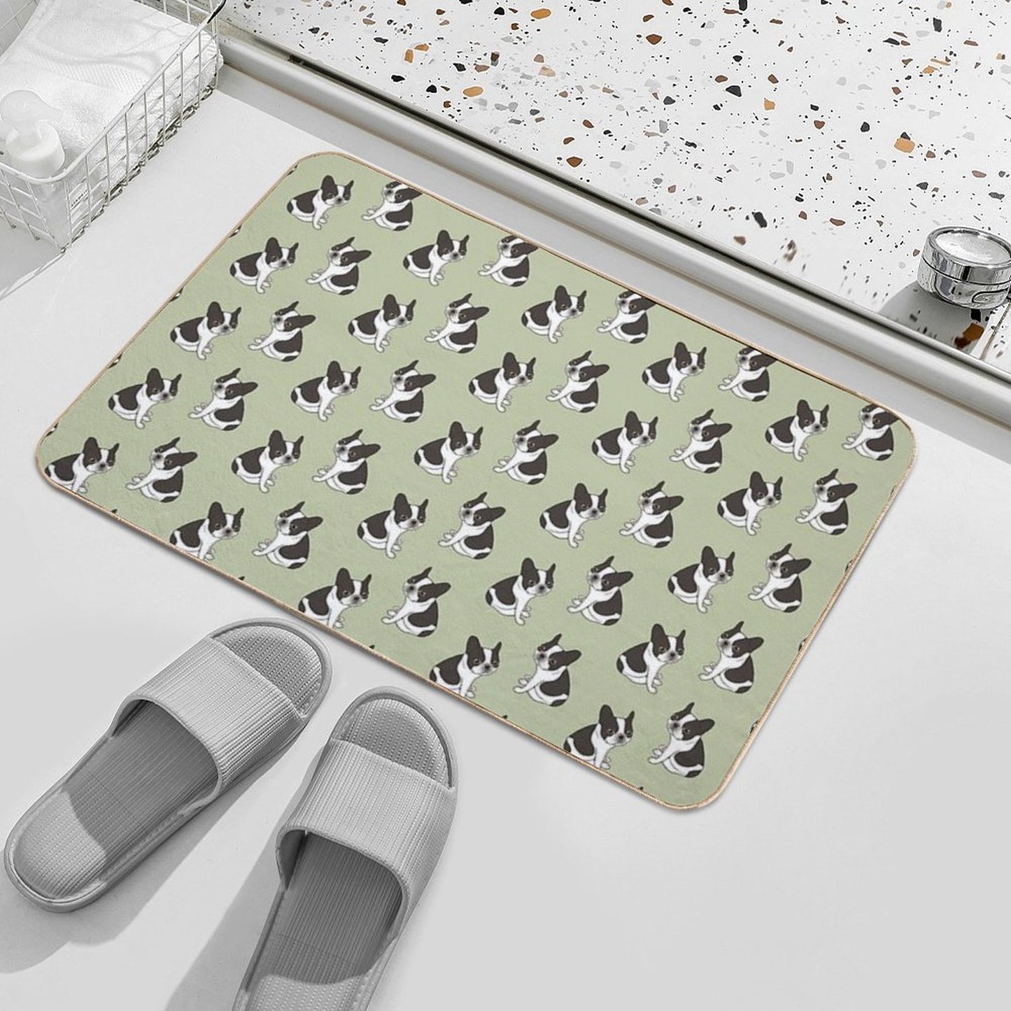 Say Hello to The Cute Double Hooded Pied French Bulldog  Long-Lasting Bath Mat