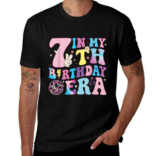 In My 7th Birthday Era Groovy Seven 7 Year Old Bday Girls  Soft T-Shirt