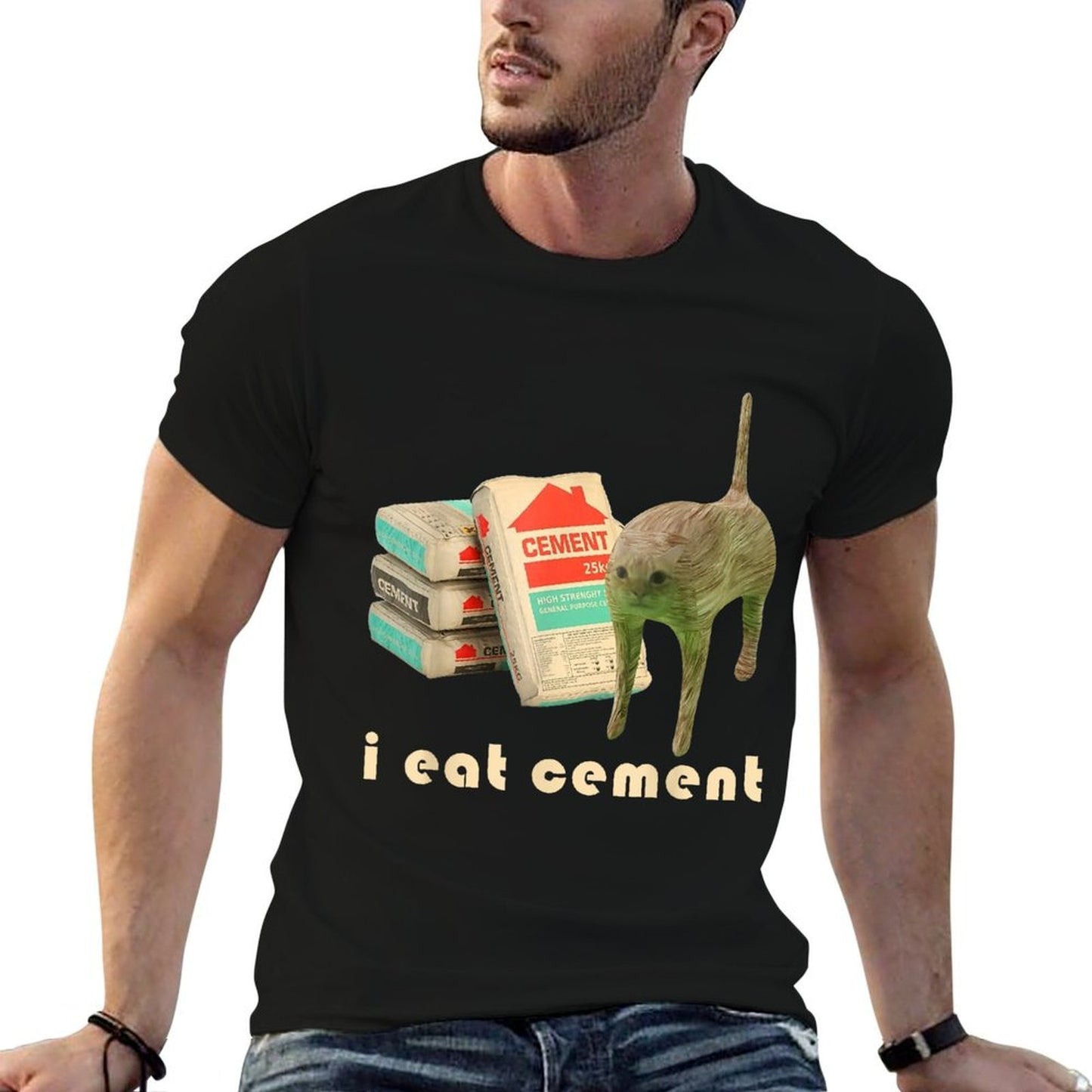 I Eat Cement, Cursed Cat, Ironic, Unhinged, Funny Meme  Oversized Silhouette T-Shirt