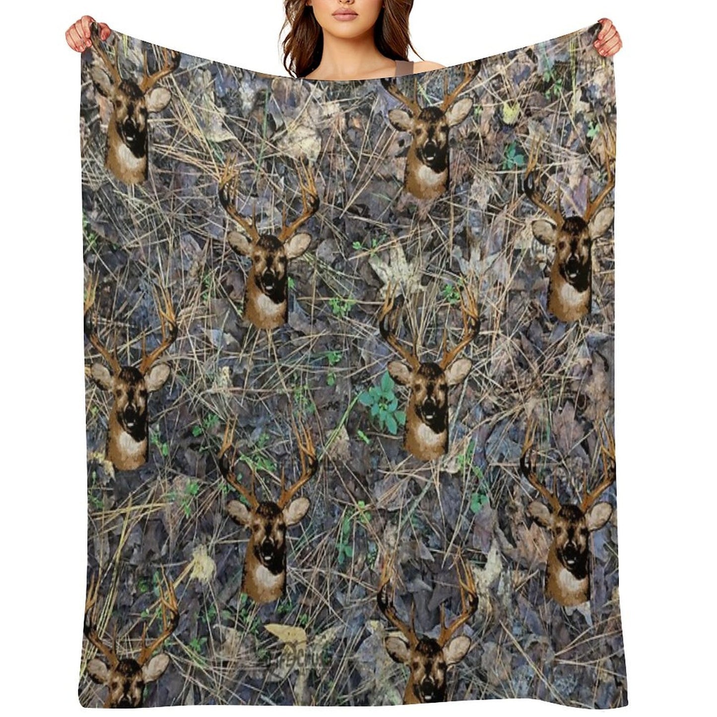 Whitetail Buck Deer Camouflage Design Comfort Throw Blanket