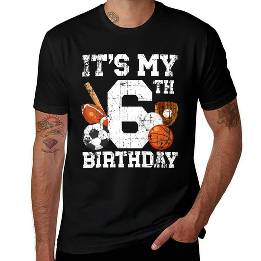 6 Year Old Sports Birthday Theme Sixth Bday Kids 2T Black Sports Birthday  Ribbed Collar T-Shirt