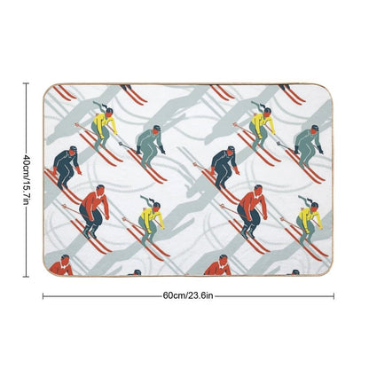 Mid Century Retro Ski Trails in Red, Teal And Yellow  Eco-Friendly Bath Mat