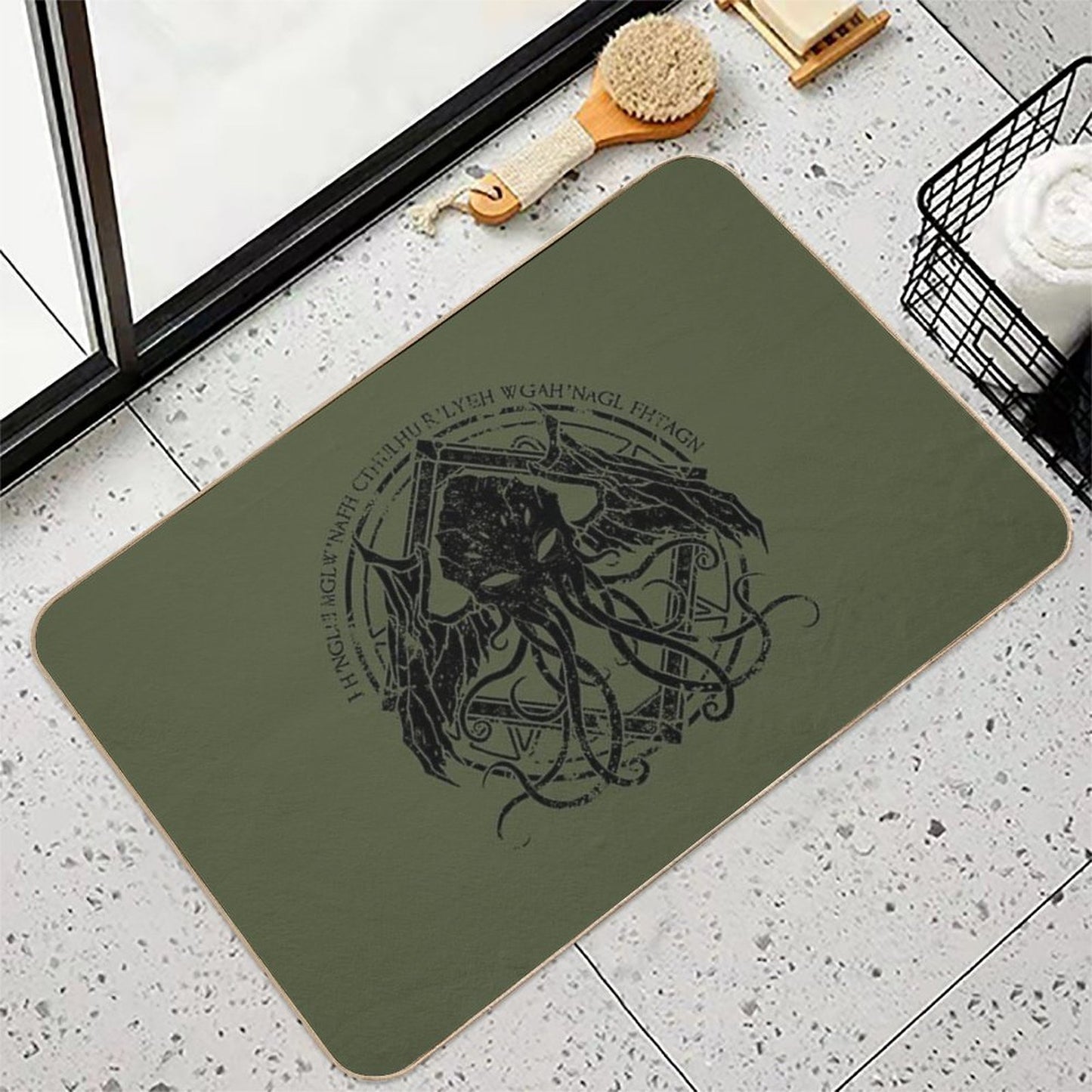 Cthulhu - Lovecraft - Distressed Chant Design V2  Fade-Resistant Bath Mat
