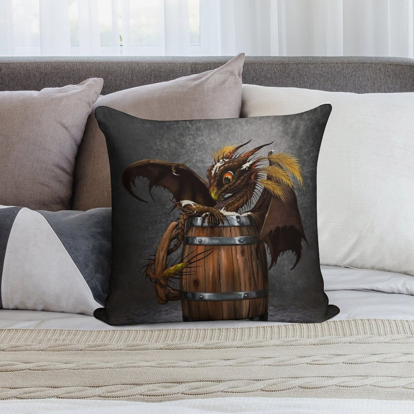 Dark Beer Dragon Soft Hidden Zipper Throw Pillow