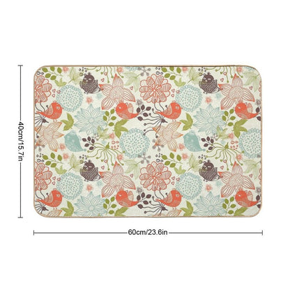 Doodle Birds in Flowers Durable Bath Mat