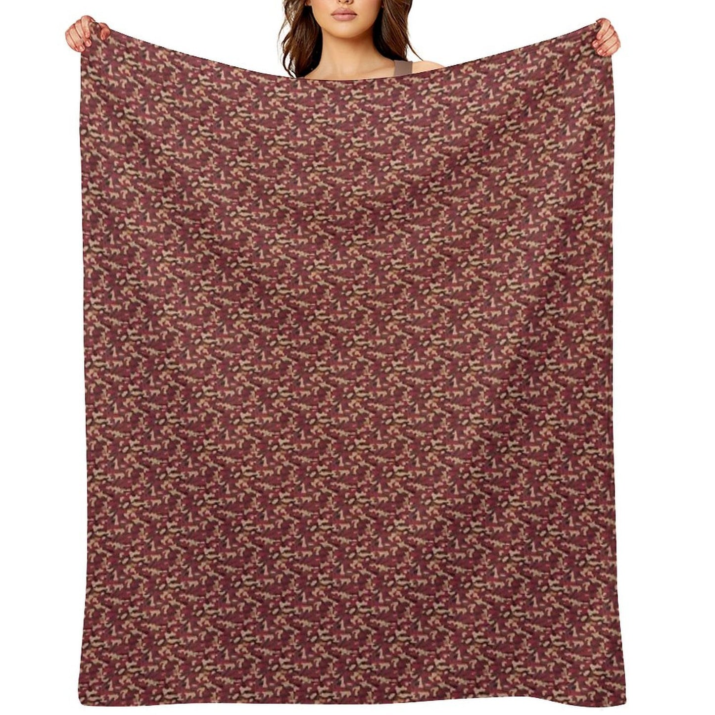 Burgundy Tan Black And Grey Camo Tacticool Pattern Machine-washable Throw Blanket