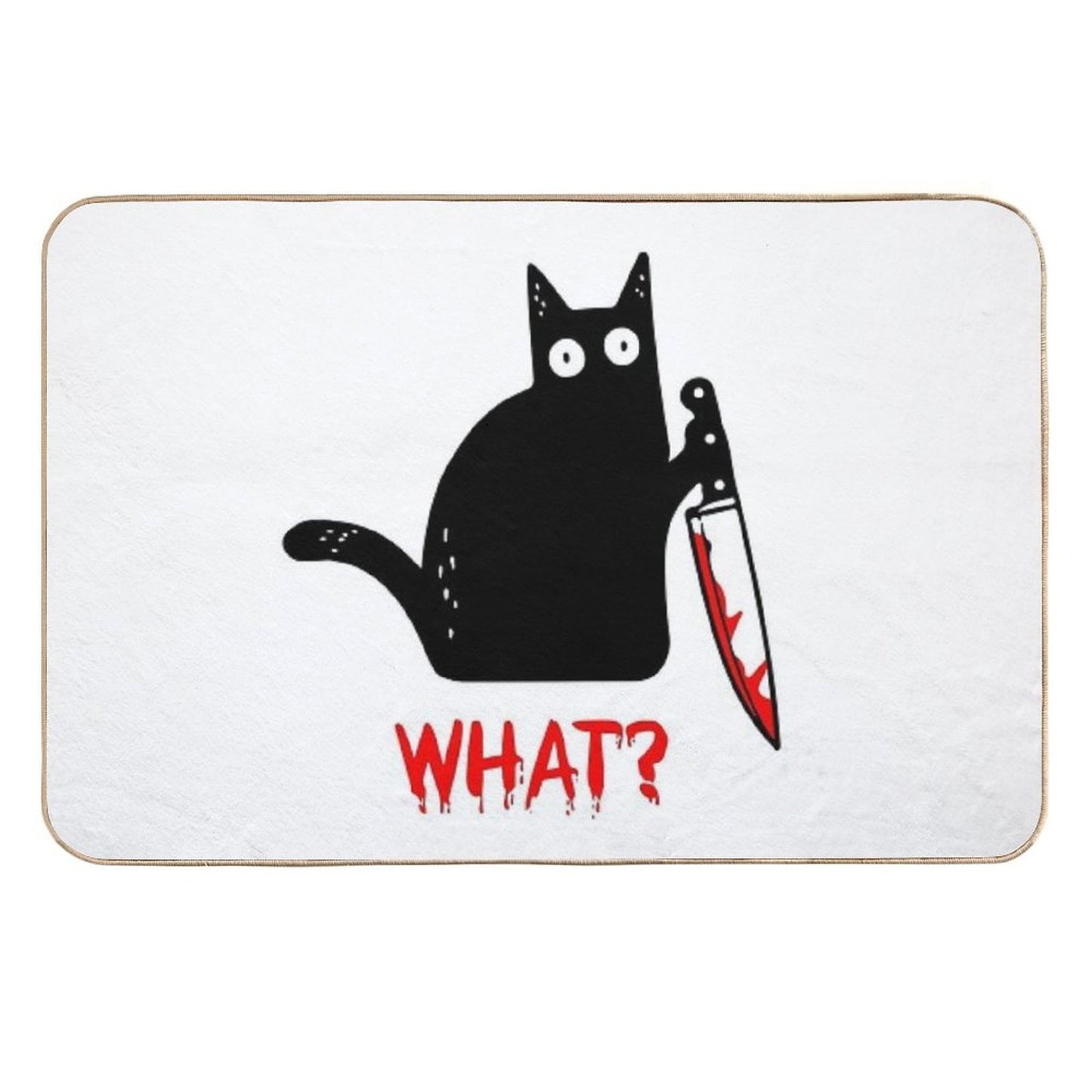 Funny Black Cat WHAT - Murderous Cat Holding Knife  Versatile Bath Mat