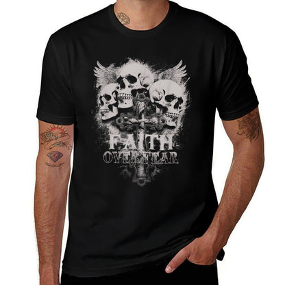 Faith Over Fear Emo Gothic Skull Men’s Christian  Slim-fit Cut T-Shirt