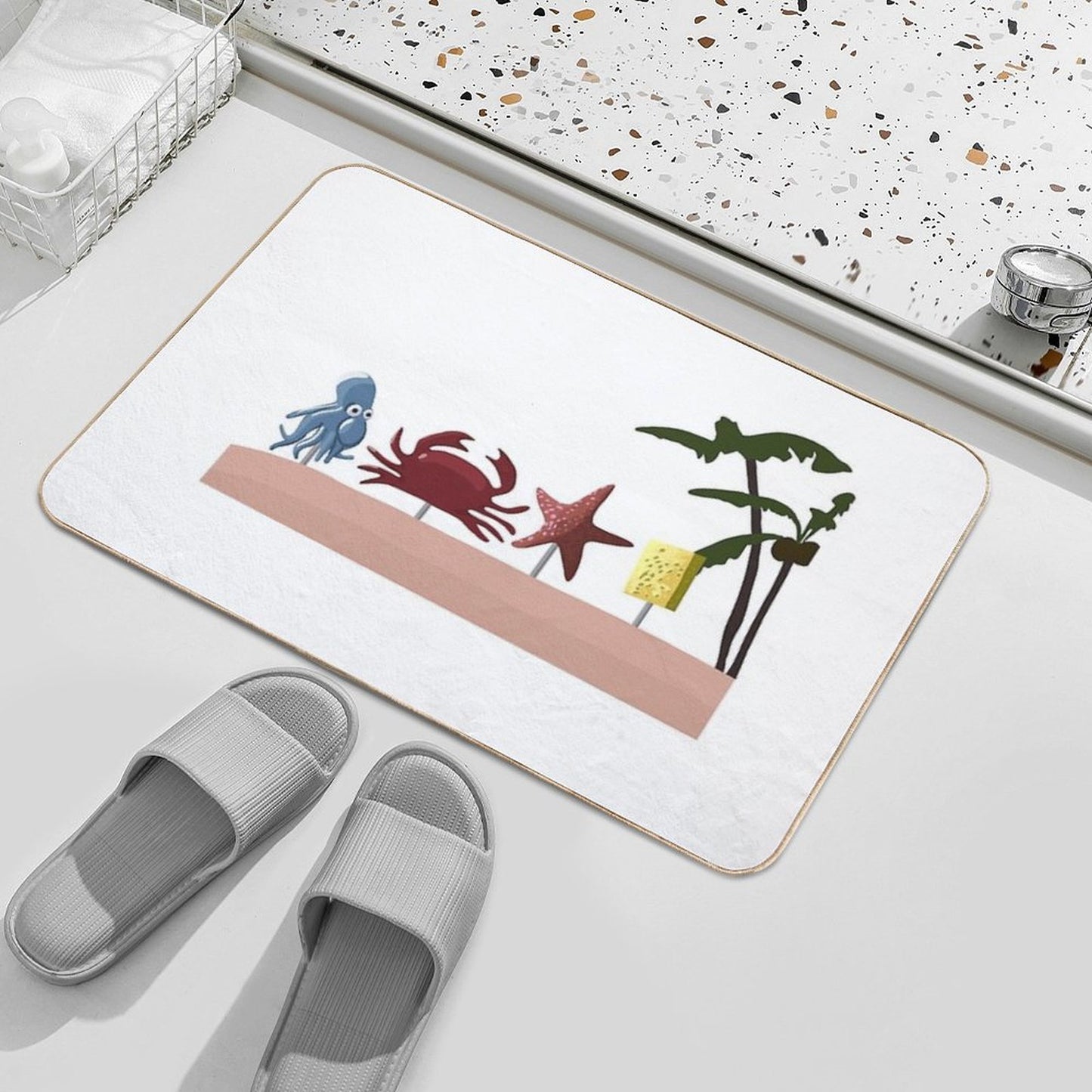 Realistic Spongebob Character Illustration  Anti-Trip Bath Mat