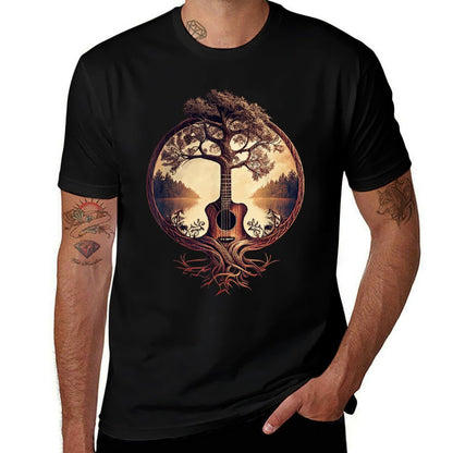 Acoustic Guitar Tree By The Lake Guitarist  Quick-drying T-Shirt