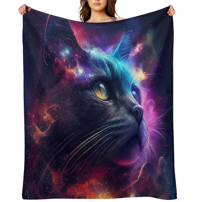 Colorful Galaxy Cat Easy Care Throw Blanket
