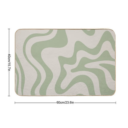 Liquid Swirl Contemporary Abstract Pattern in Sage Green And Beige  Odorless Bath Mat