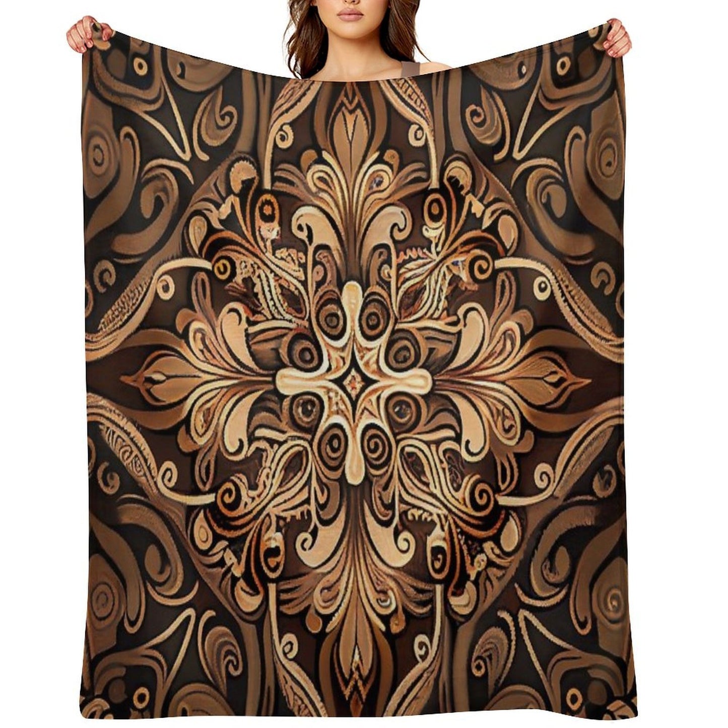 Brown New Traditional Pattern Digital Painting Travel-friendly Throw Blanket