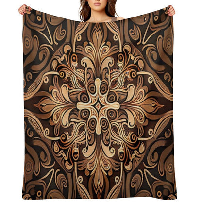 Brown New Traditional Pattern Digital Painting Travel-friendly Throw Blanket