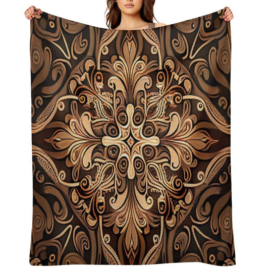 Brown New Traditional Pattern Digital Painting Travel-friendly Throw Blanket
