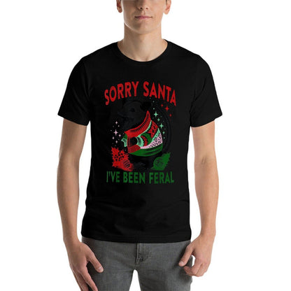 Sorry Santa Ive Been Feral Christmas Holiday Opossum Meme  High-quality Stitching T-Shirt