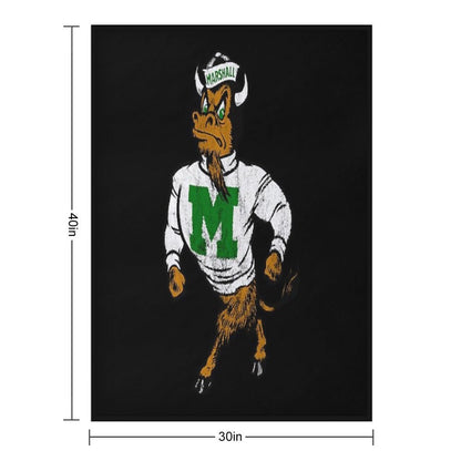 Marshall U. Vintage Retro Mascot Logo - Distressed Version Travel-friendly Throw Blanket