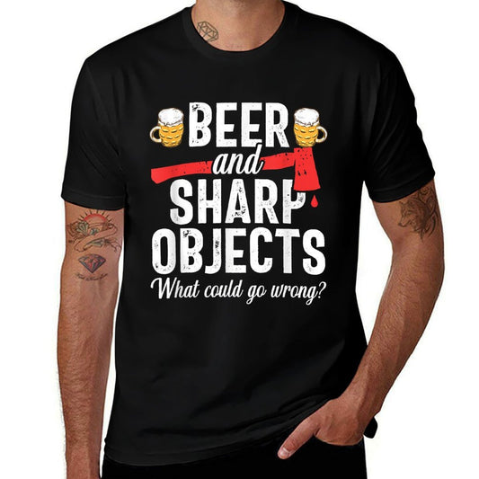 Axe Throwing Dad Funny Beer Hatchet Lumberjack Hobby  Wrinkle-resistant T-Shirt