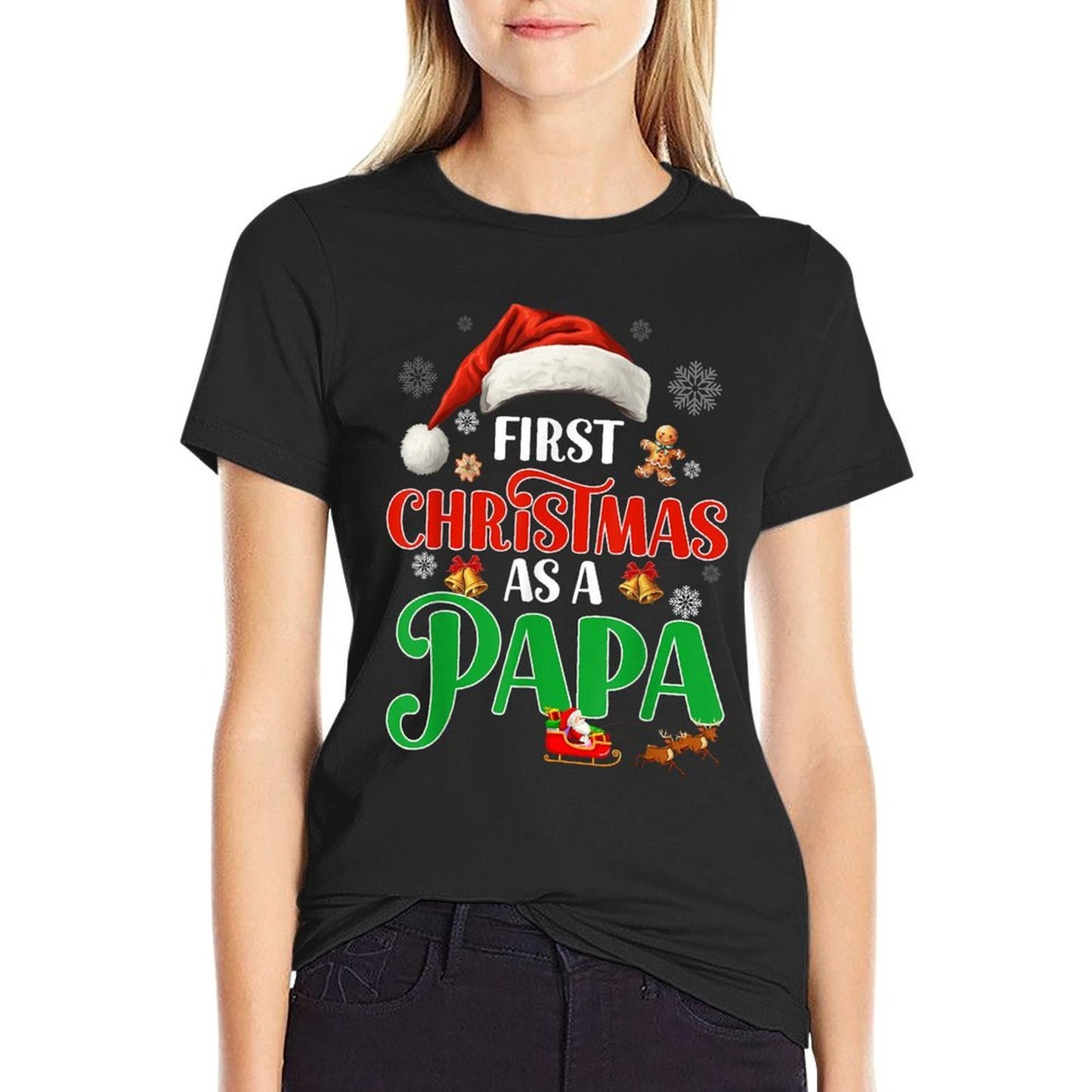 Announcement First Christmas As A Papa Matching Family Xmas  Stretchy T-Shirt