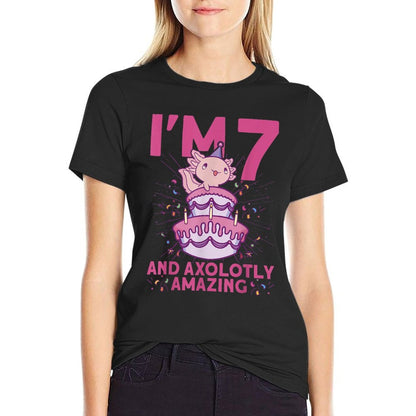 I'm 7 Bday Axolotl Party Cute 7th Birthday Kids Axolotl Comfortable T-Shirt
