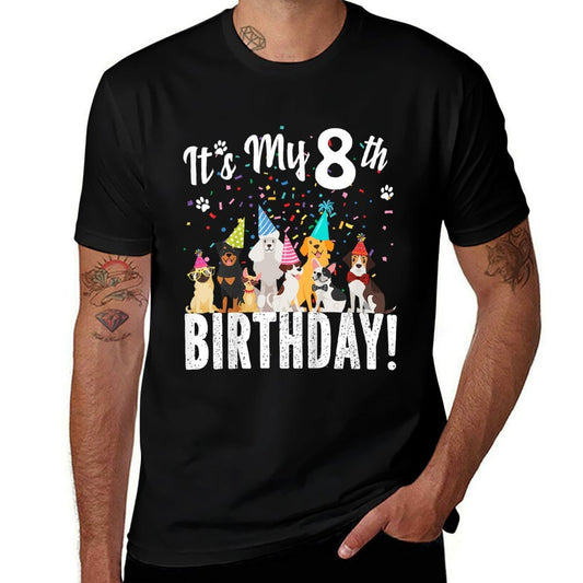 Its My 8th Birthday Shirt Toddler Girl with Dogs (eight)  Ribbed Collar T-Shirt