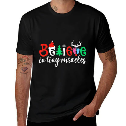 Believe In Tiny Miracles Reindeer Christmas Funny NICU Nurse  Summer-ready Fabric T-Shirt