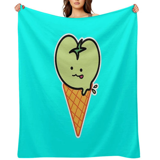 Kawaii Green Tomato Mascot No. 4 Travel-friendly Throw Blanket