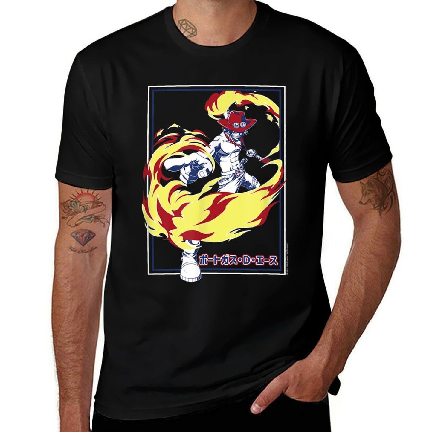 One Piece Anime Fire Fist Ace Frame  Wrinkle-resistant T-Shirt