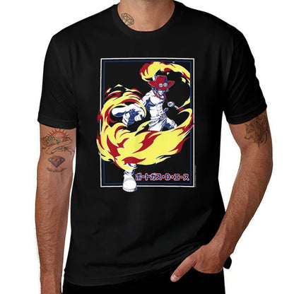 One Piece Anime Fire Fist Ace Frame  Wrinkle-resistant T-Shirt
