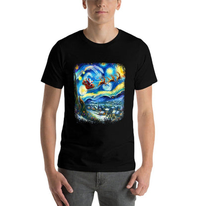 Van Gogh Starry Night Santa Christmas Winter Snowy Night  Stretchy T-Shirt