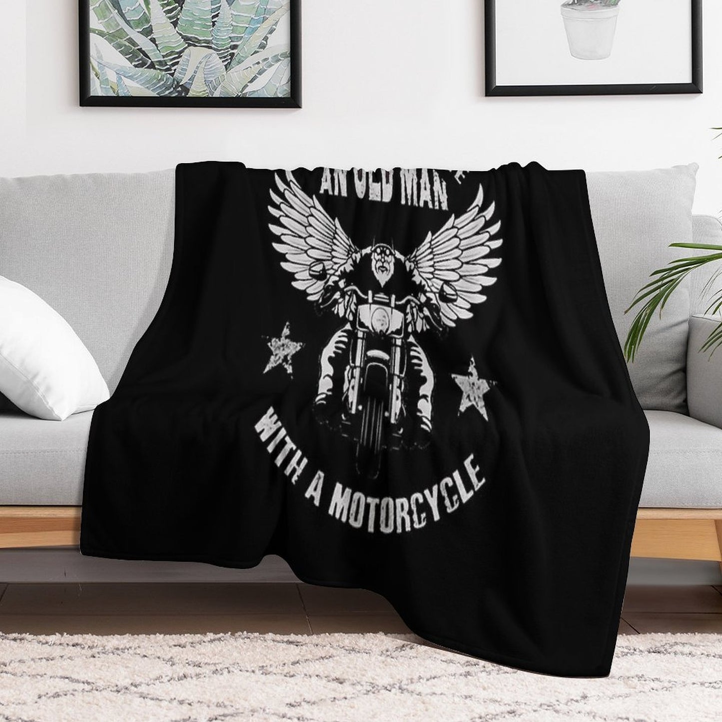 Never Underestimate An Old Man with A Motorcycle Sustainable Throw Blanket
