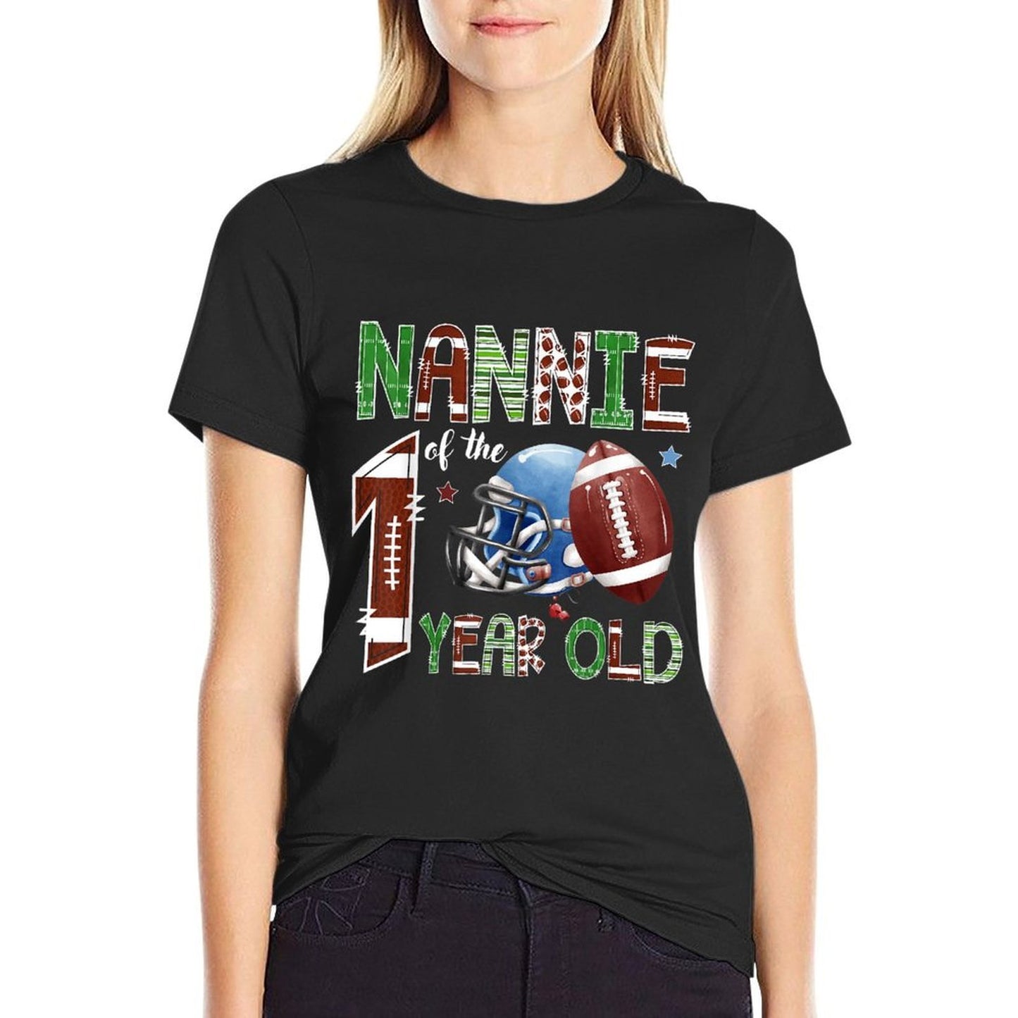 Nannie Of The 1 Year Old Football 1St Year Down Birthday  Breathable T-Shirt