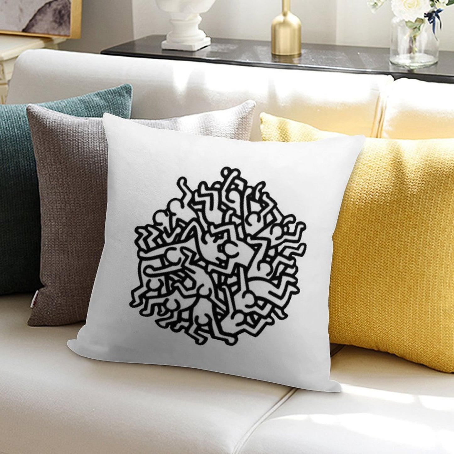 Haring Pop Art Soft Luxury Feel Throw Pillow