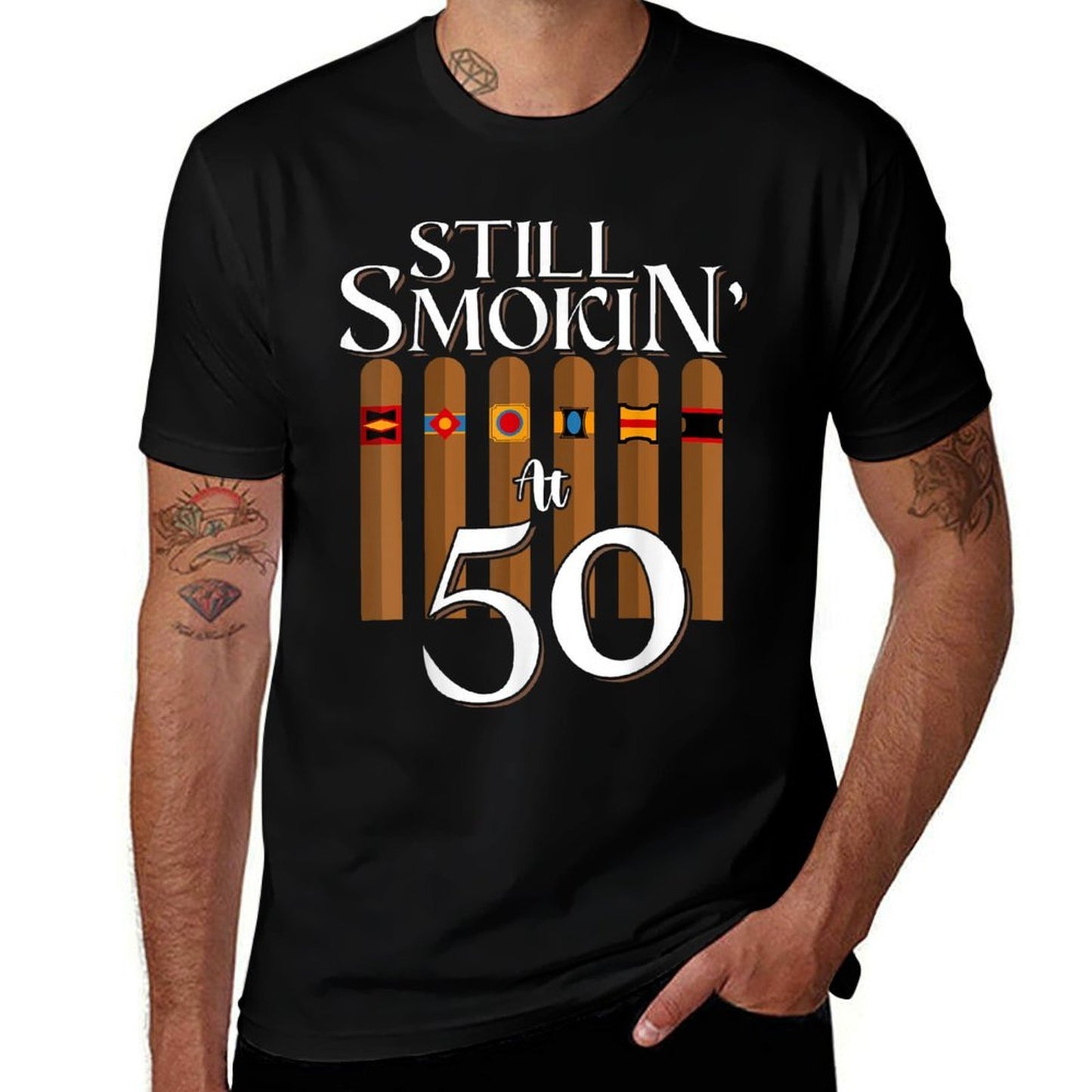 Still Smoking Cigars 50th Years Old Birthday Dad Smoker  Moisture-wicking T-Shirt