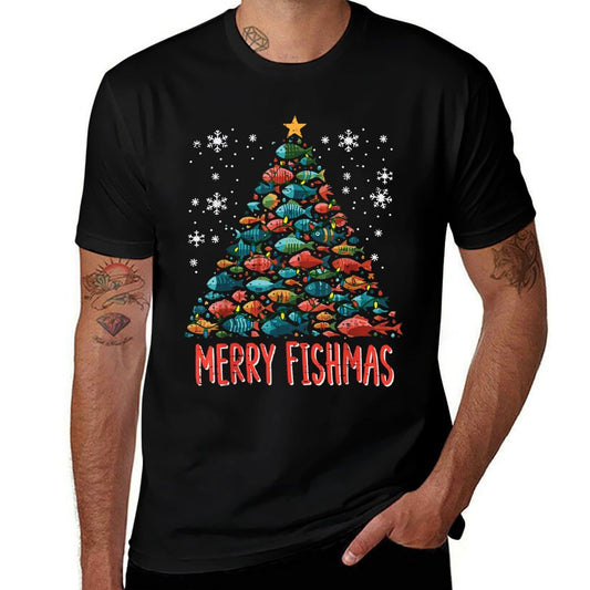 Fish Christmas Tree Merry Fishmas Xmas Boys Kids Men Women  Durable T-Shirt