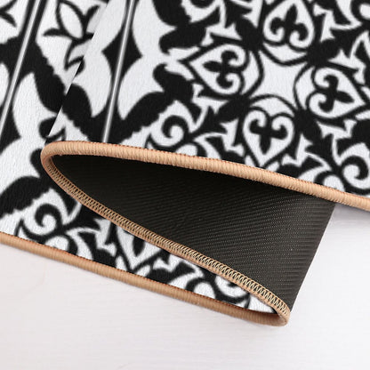 Moroccan Tile, Black And White  Easy Maintenance Bath Mat