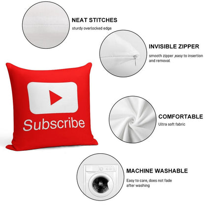 You Tube Subscribe Play Button Videos VLoggers Live Stream Soft Easy Maintenance Throw Pillow